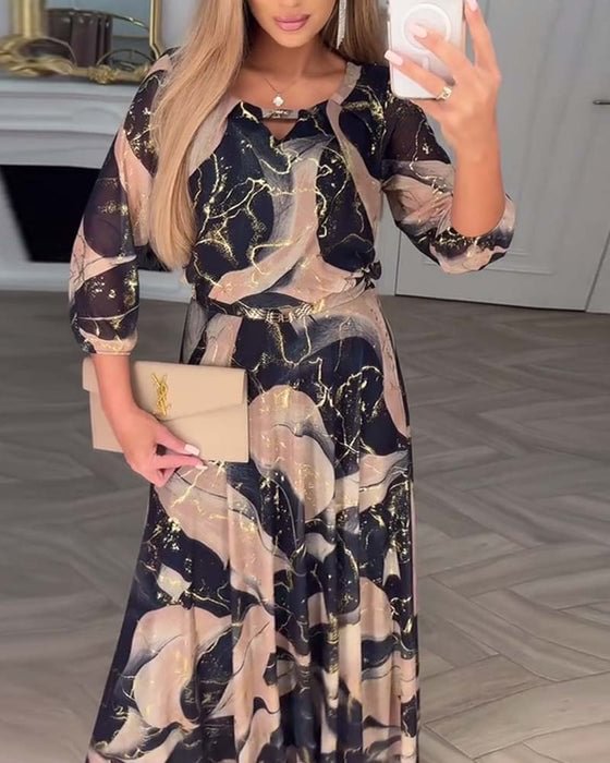 Verelle™ - Elegant Klänning med Tryck & Trekvartsärm