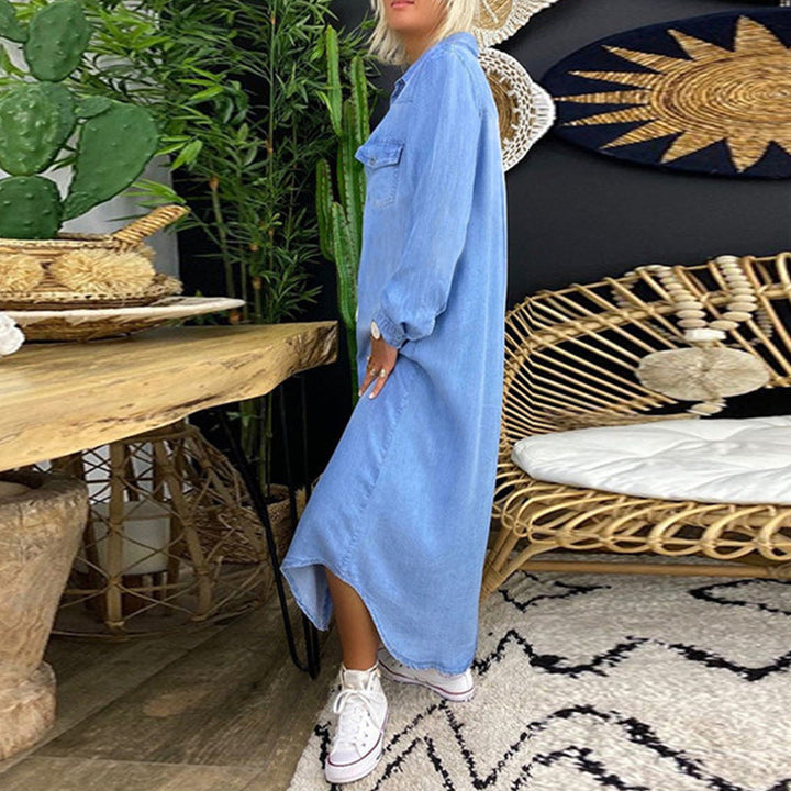 Sarah™ - Avslappnad Långärmad Maxiklänning i Denim