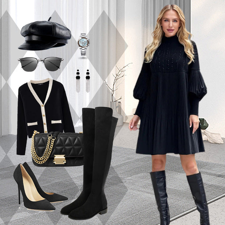 Avelyn™ - Elegant Plisserad Klänning med Lykthylsor för Damer